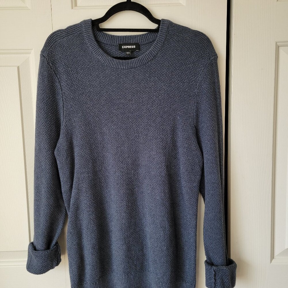 Express Men’s Textured Crew Neck Sweater – Blue Heather, Size M